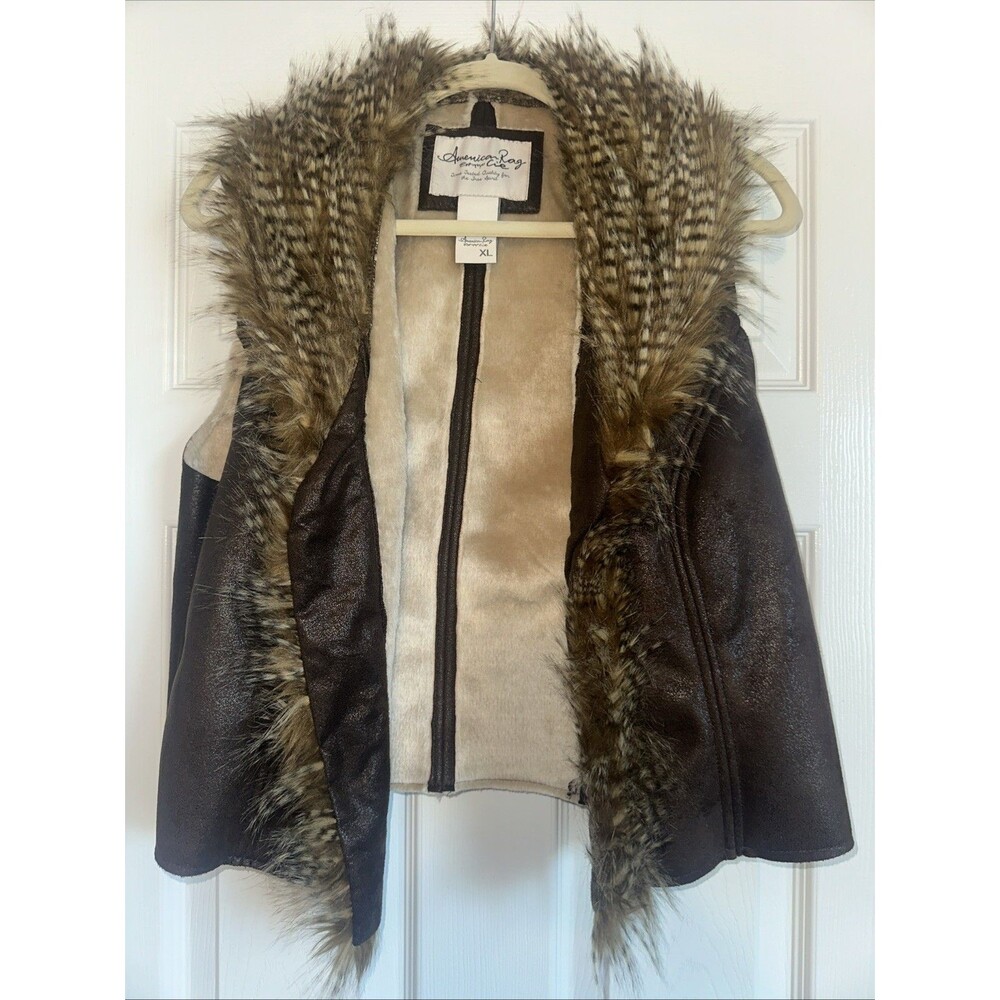 American rag Cie Faux Suede Faux Fur Brown Polyester Vest Mob Wife XL